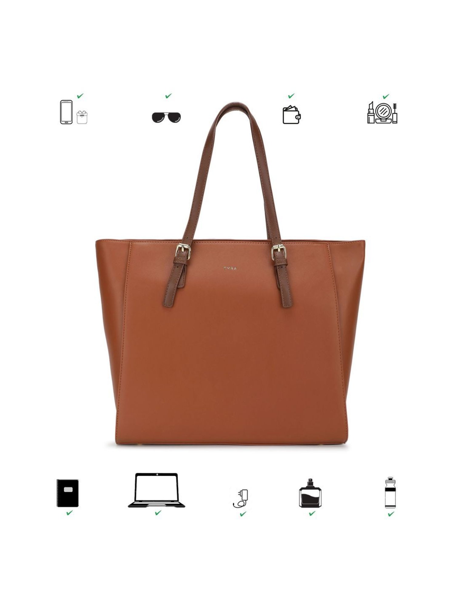 Tyra Abelia Brown Solid Faux Leather Tote Handbag