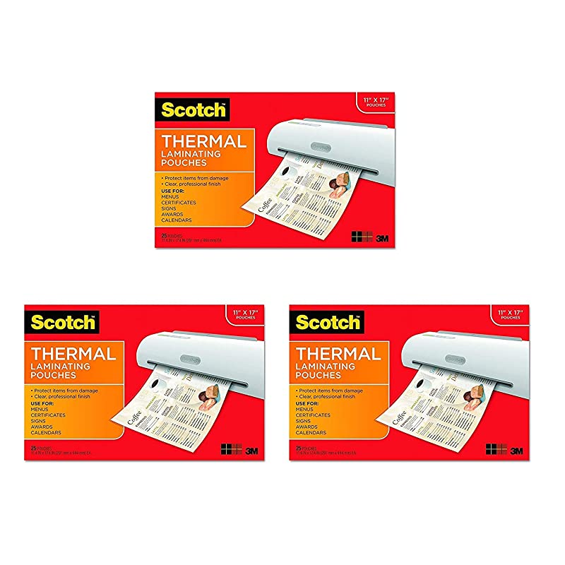 Thermal Laminating Pouches 1145 x 1748Inches 25 Pouches per Pack Sold as 3Pack 75 Pouches Total TP385625