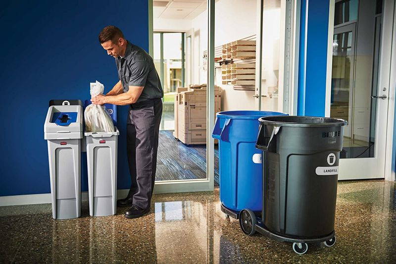 Rubbermaid Commercial 2007914 Slim Jim Recycling Station, 2 Stream Landfill / Mixed Recycling Bin