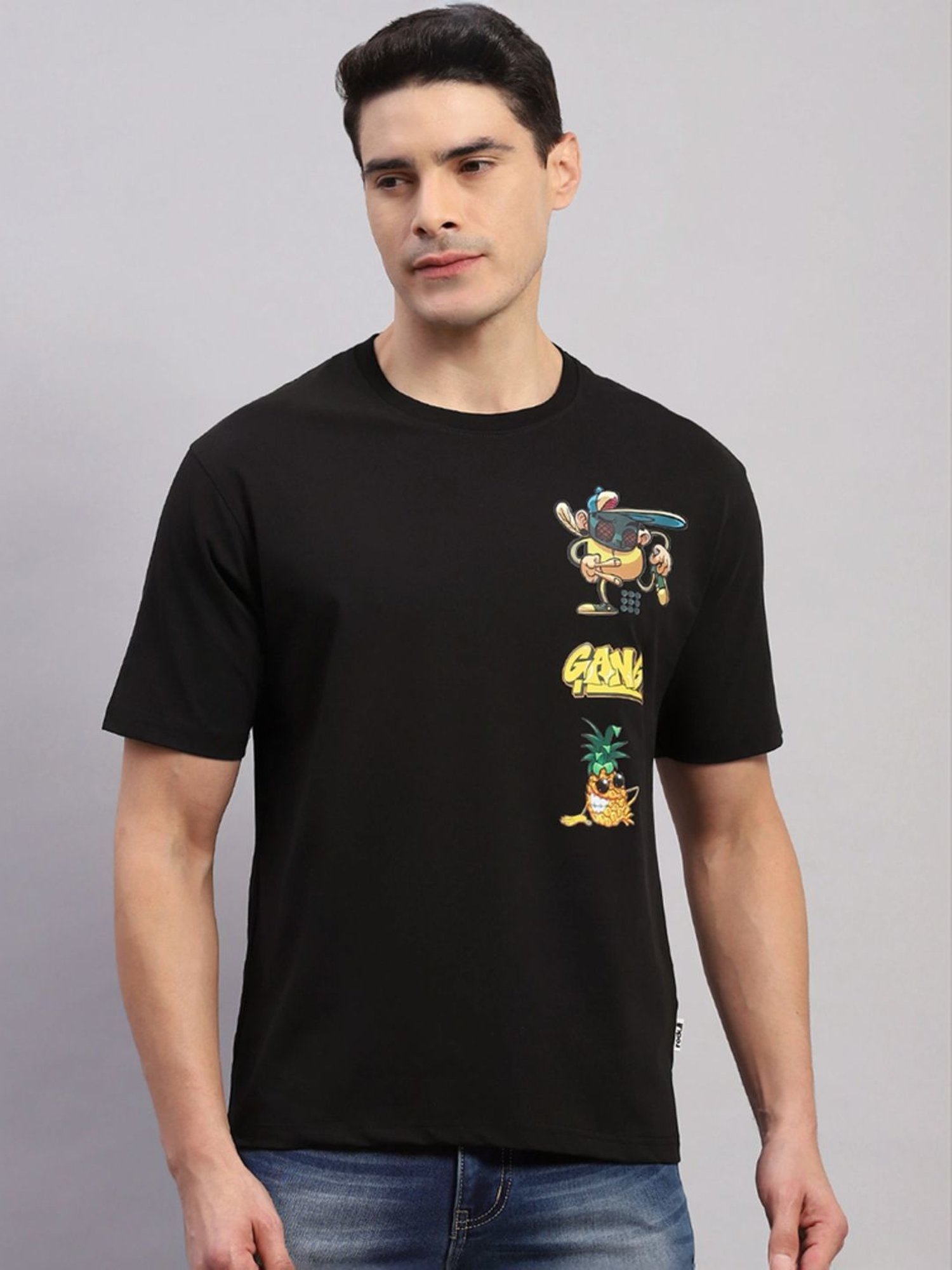 Rock.It Black Regular Fit Printed T-Shirt