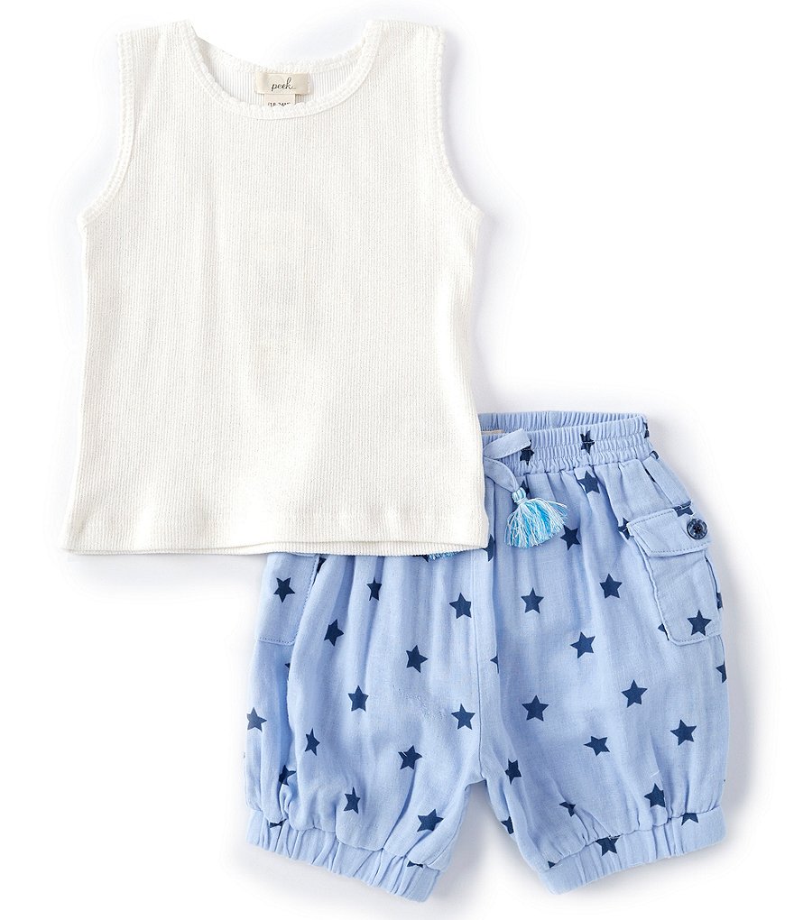 Peek Baby Girls 3-24 Months Tank Top & Star-Embroidered Shorts Set