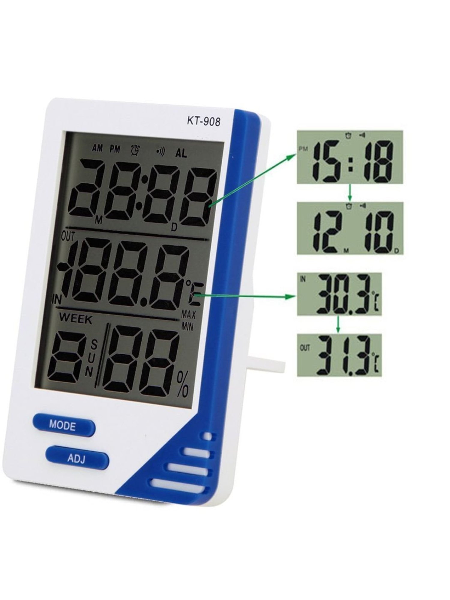MCP KT-908 Temperature and Humidity Digital Thermometer for Room (White)