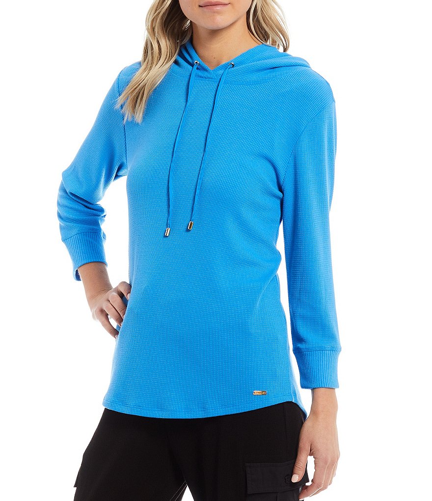 Calvin Klein Round Hem Lightweight Waffle Knit Coordinating Hoodie