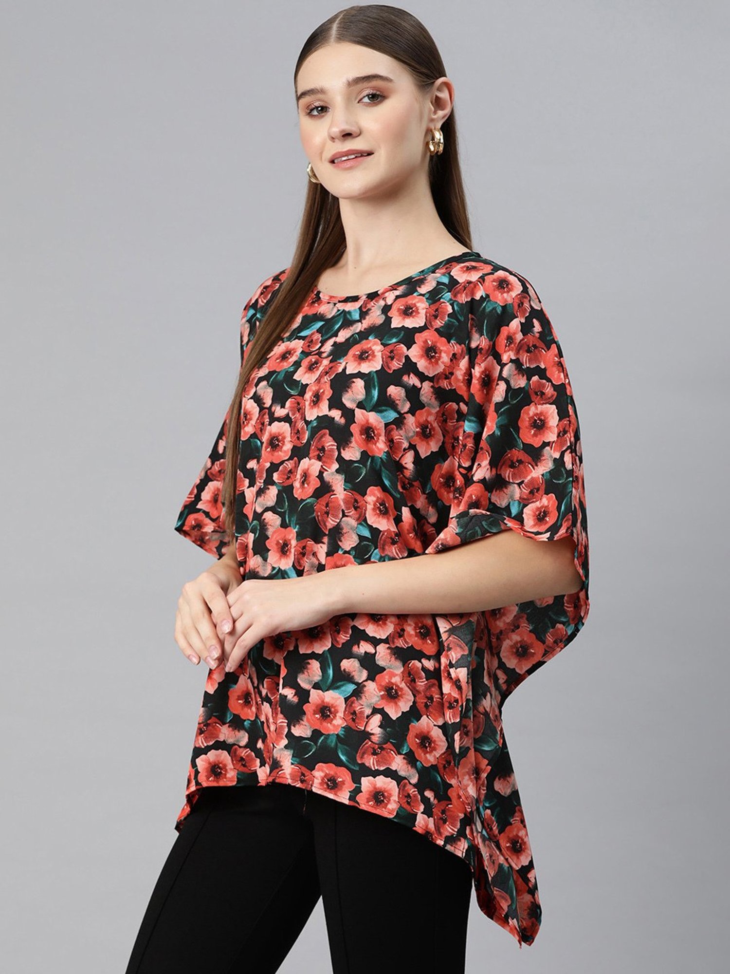Cottinfab Multicolor Floral Print Kaftan Top