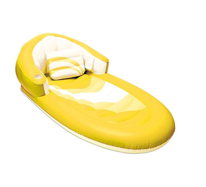 Swim Central Inflatable Deluxe Yellow and White Swimming Pool Lounger with Pillow, 66-Inch
