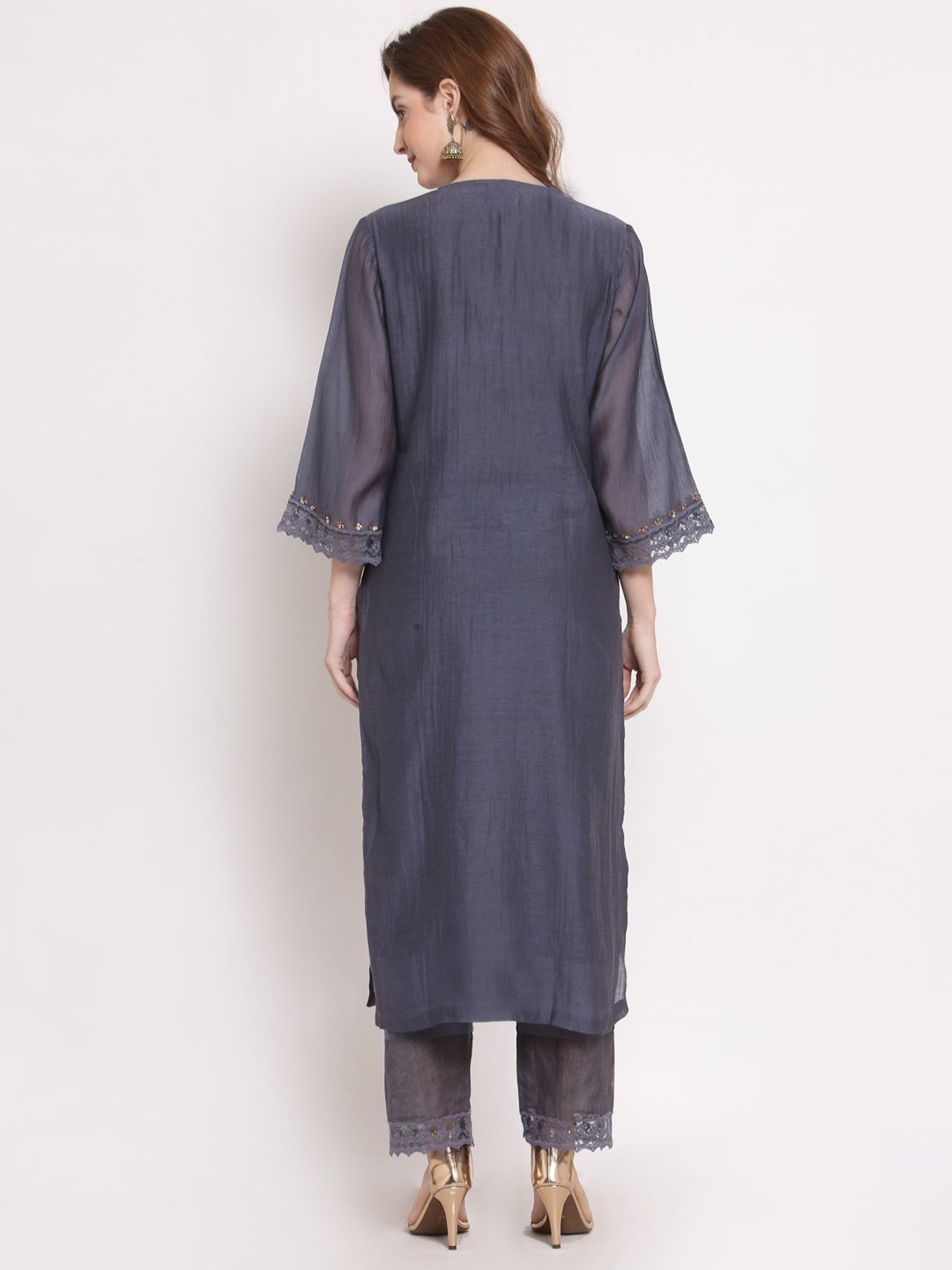 DART STUDIO Grey Embroidered Straight Kurta