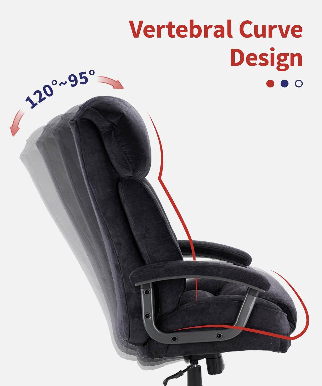 COLAMY Ergonomic Big and Tall Executive Office Chair with Upholstered Swivel 400lbs High Capacity Adjustable Height Thick Padding Headrest and Armrest for Home Office Black