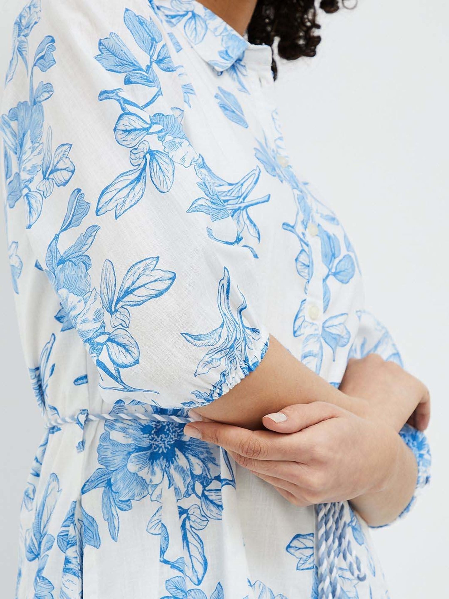 Colour Me by Melange Blue Cotton Printed A-Line Dress With Belt