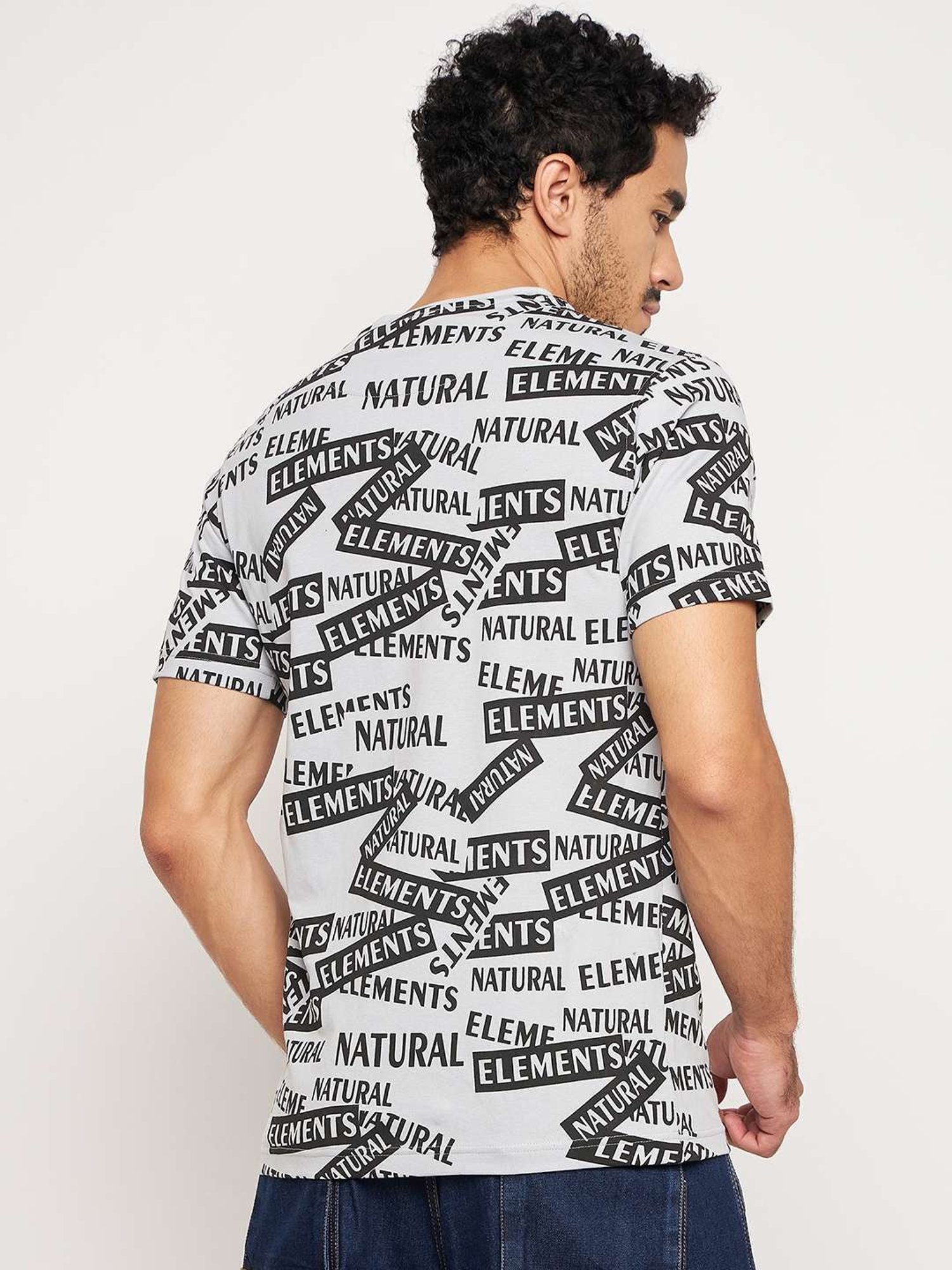 Club York Grey Cotton Regular Fit Printed T-Shirt