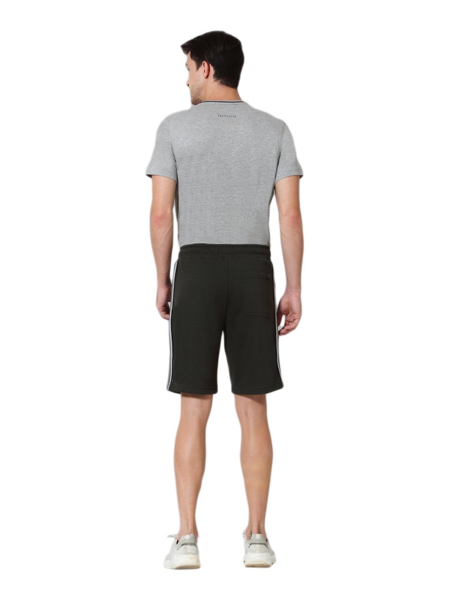 Van Heusen Athleisure Regular Fit Zipper Pocket Side Contrast Tape Solid Knit Shorts - Military