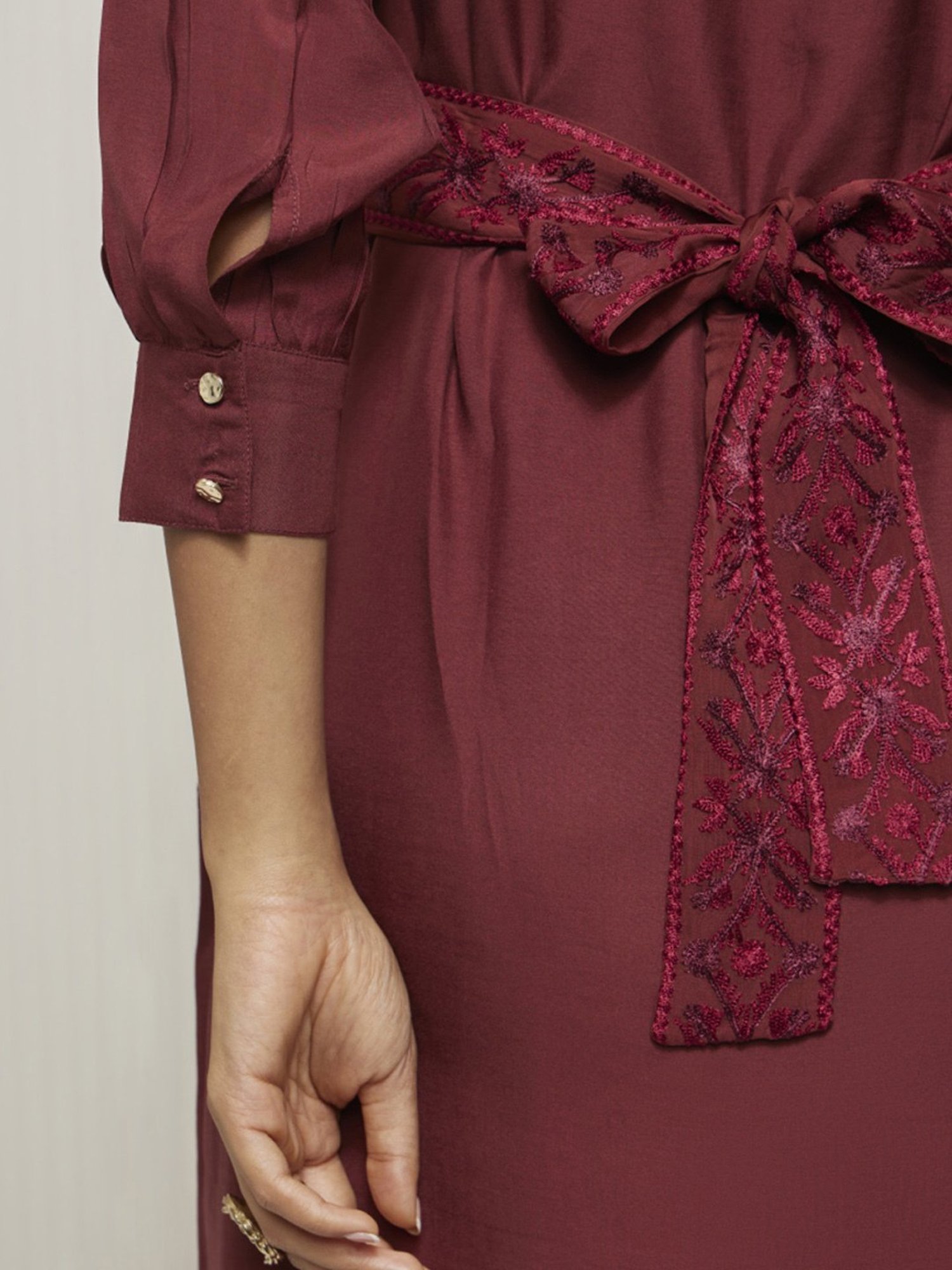 Artagai Tawny Port Shift Dress with Embroidered Belt