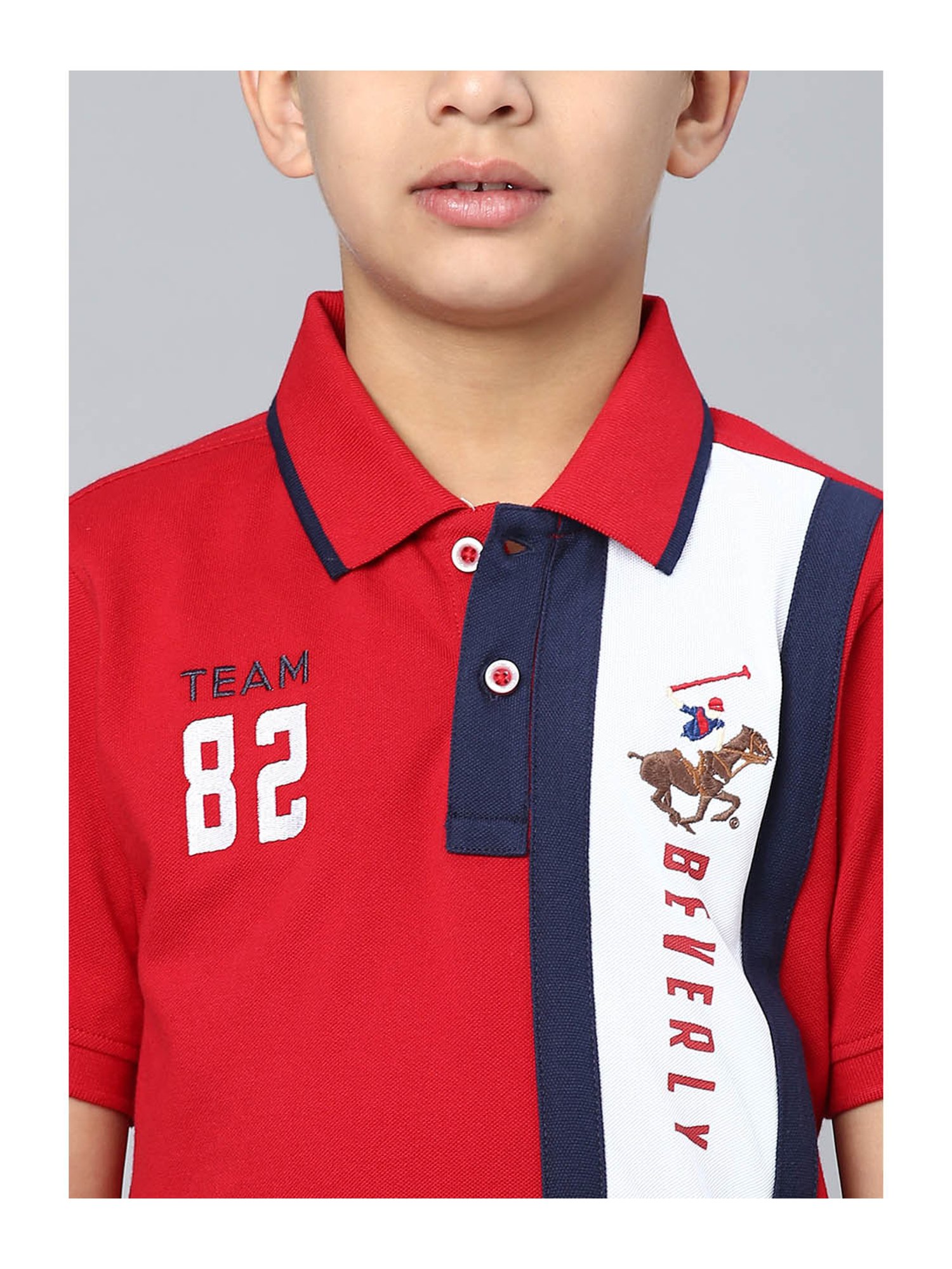 Beverly Hills Polo Club Kids Red Color Block Polo T-Shirt