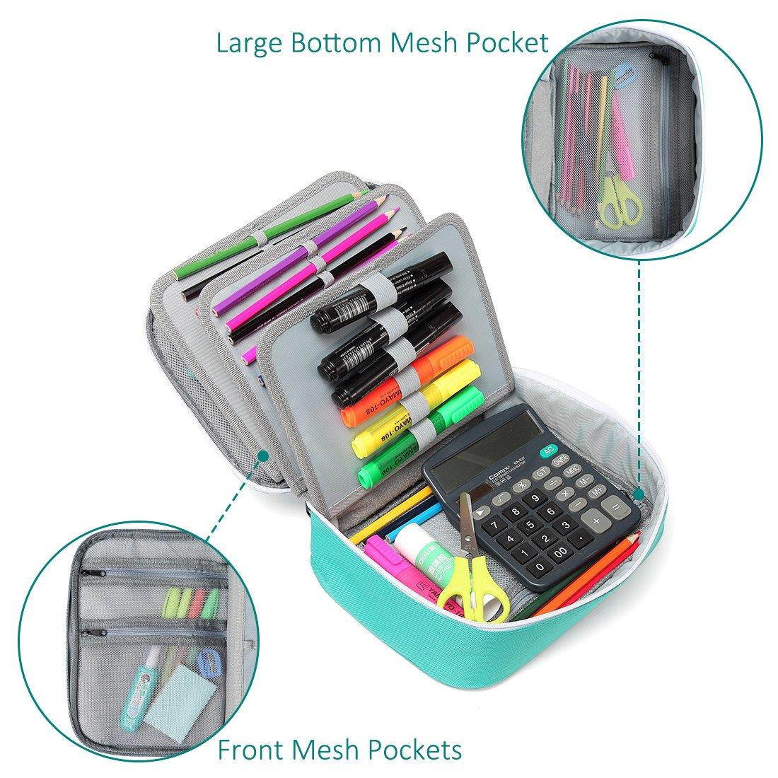 Large Pencil Case,VASCHY Art Color Pencils Pouch with 3 Detachable Layers Multiple Zip Pockets for School Office Stationary Organization Turq