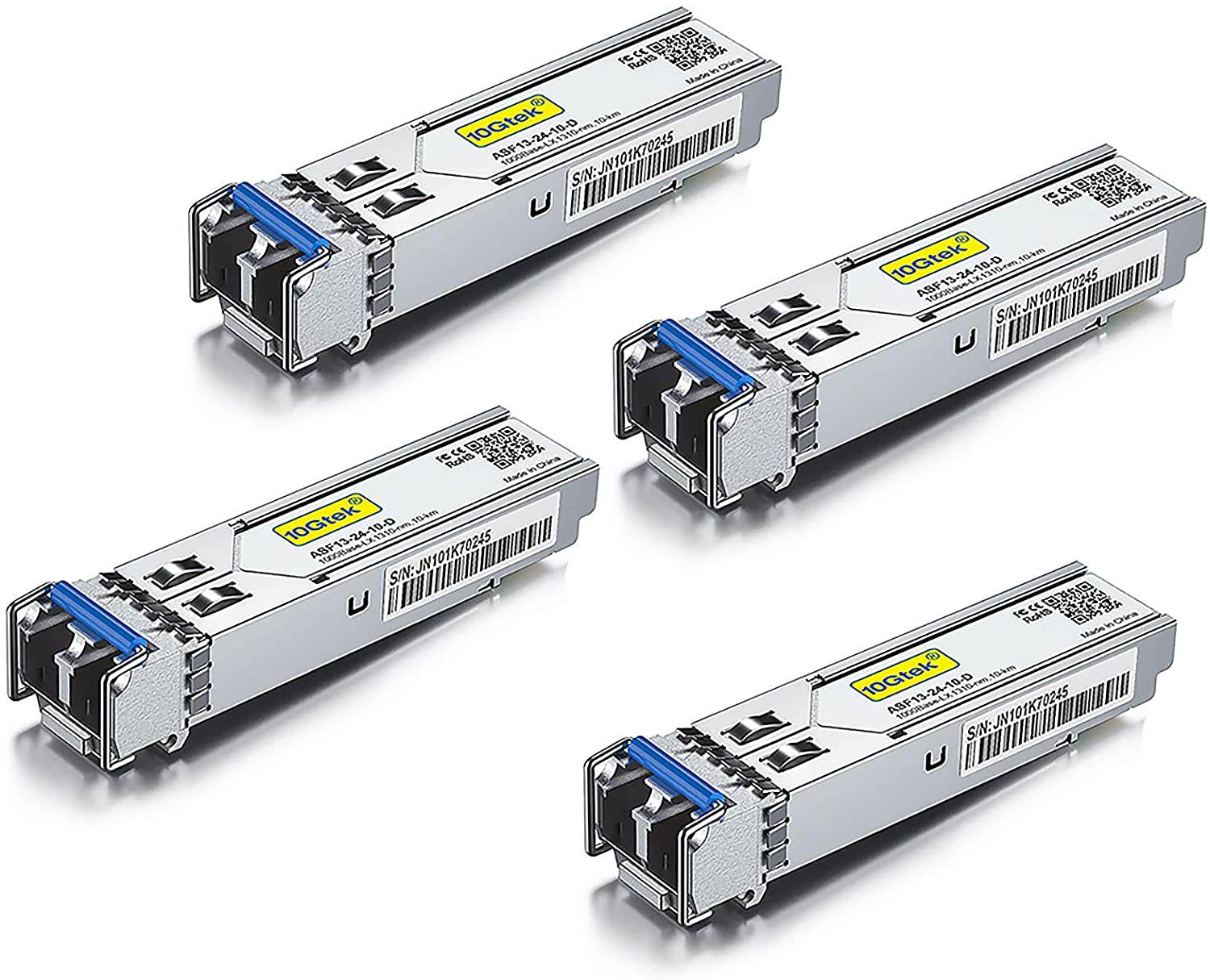 4-PACK 1.25G SFP Transceiver Module 1000Base-LX, 1310nm SMF,Dual LC up to 10 km, for Cisco GLC-LH-SMD, Meraki MA-SFP-1GB-LX10, Ubiquiti, Mikrotik, D-Link, Supermicro, Netgear and More.
