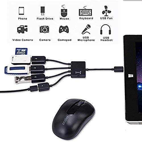 4 in 1 Micro USB HUB Adapter with Power, Charging OTG Host Cable Cord Adaptor Connector for Samsung Galaxy HTC Android Smart Phone Tablet Supports OTG Function