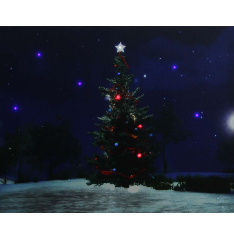 Northlight LED Lighted Decorated Christmas Tree at Night with Stars Canvas Wall Art 15.75" x 19.5"