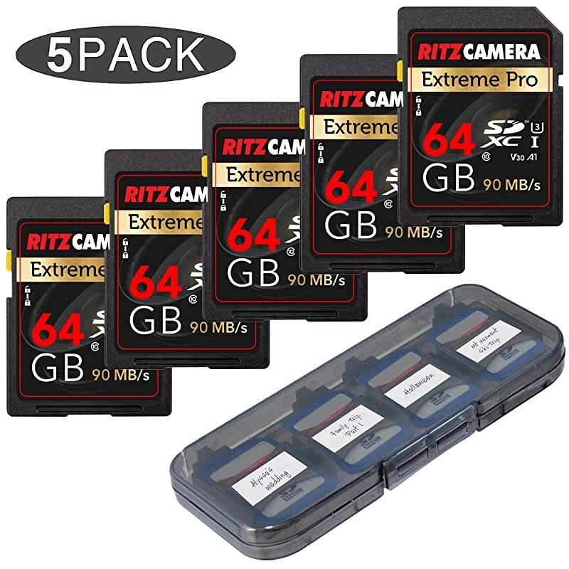 Extreme Performance SD 64GB 9045 MBS ReadWrite Speed U3 V30 Class10 SDHC Memory Card 5Pack