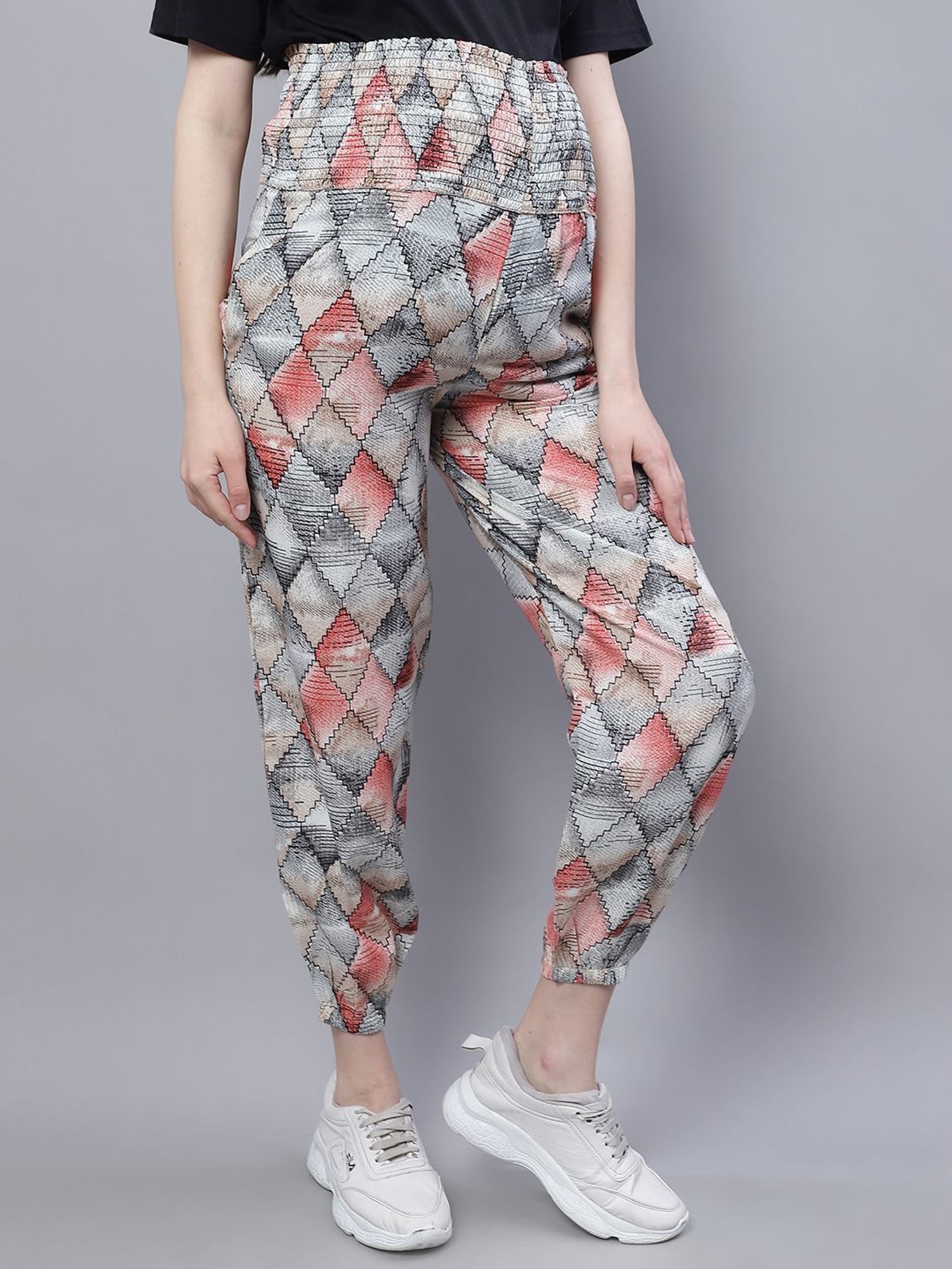 Moms Maternity Grey Printed Trousers