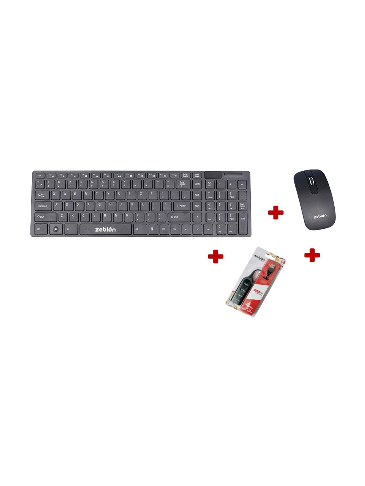 Zebion G1600 Wireless Keyboard Mouse Combo and Pronto 101 USB HUB (Black)