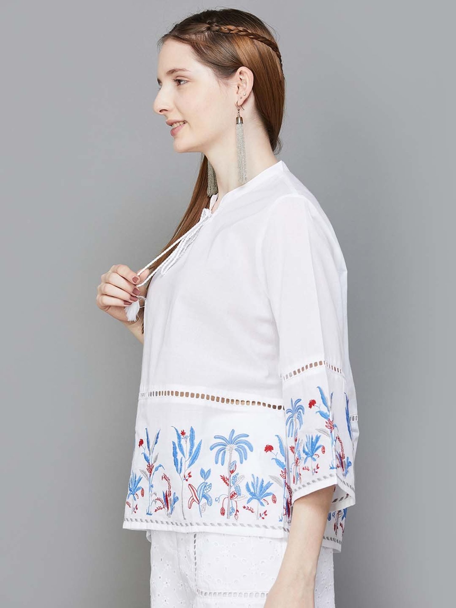 Colour Me by Melange White Cotton Embroidered Top