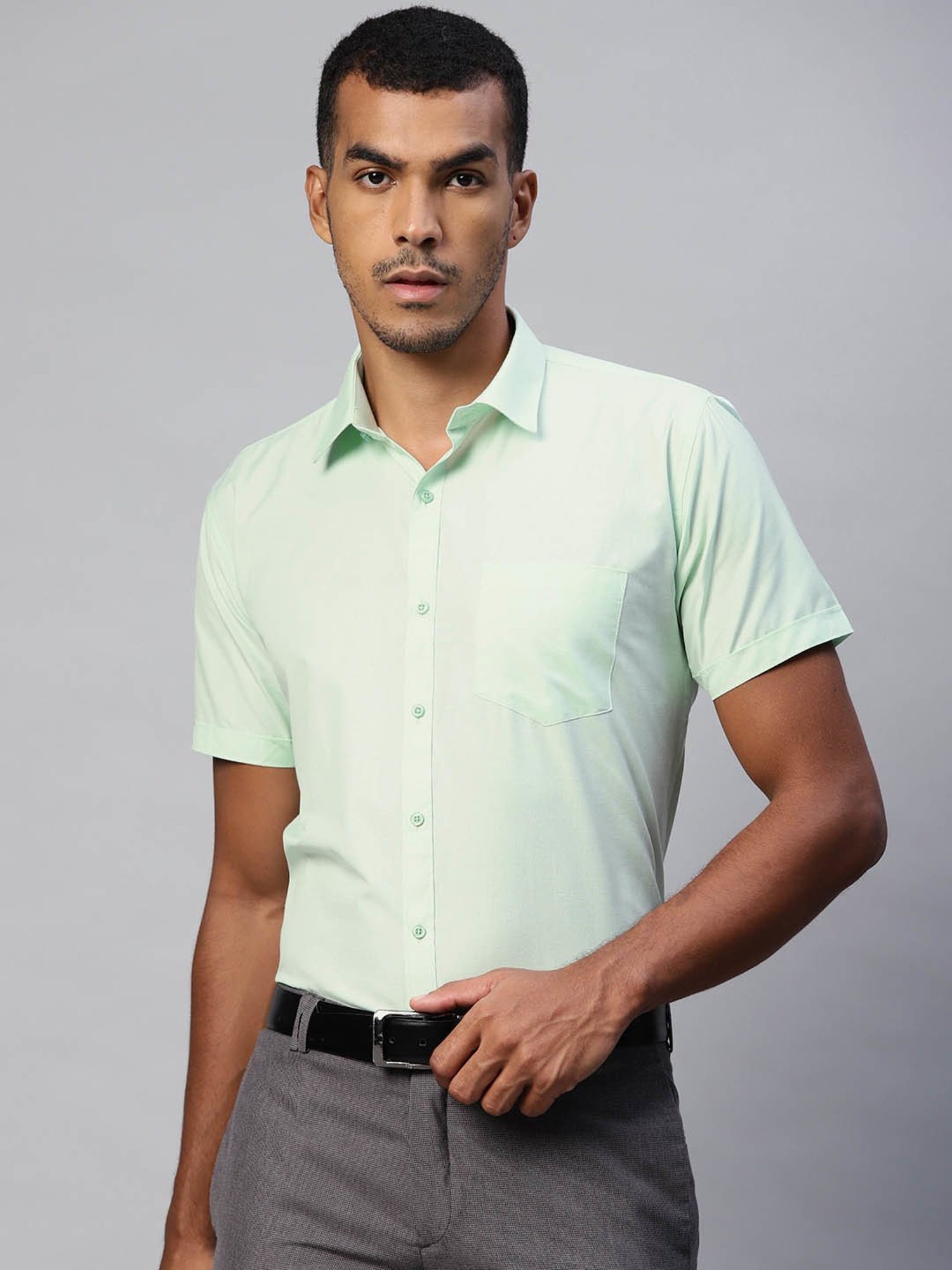 ManQ Light Green Regular Fit Shirt