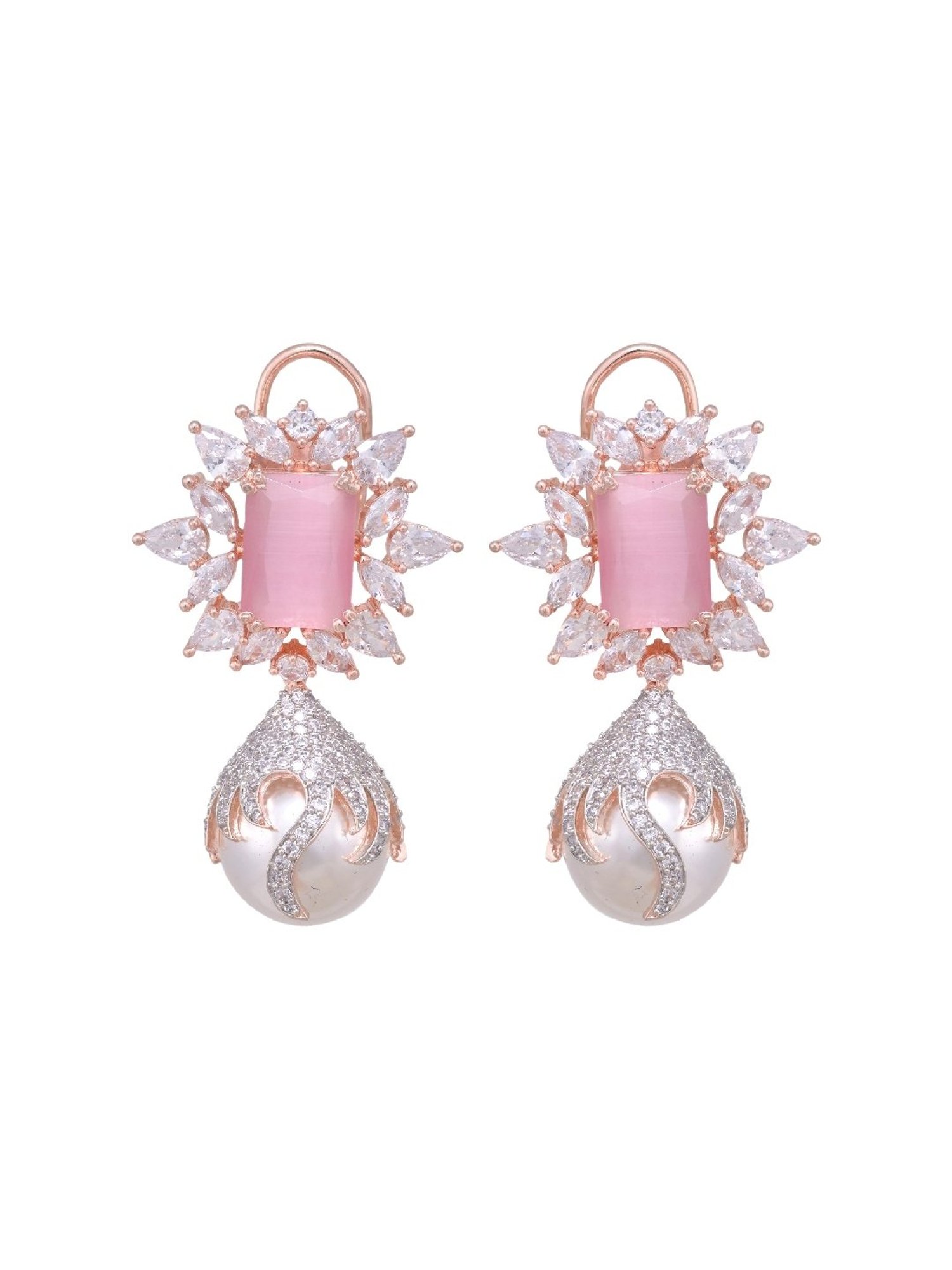 Saraf RS Jewellery Royal Pink Pearl studded drop Earrings