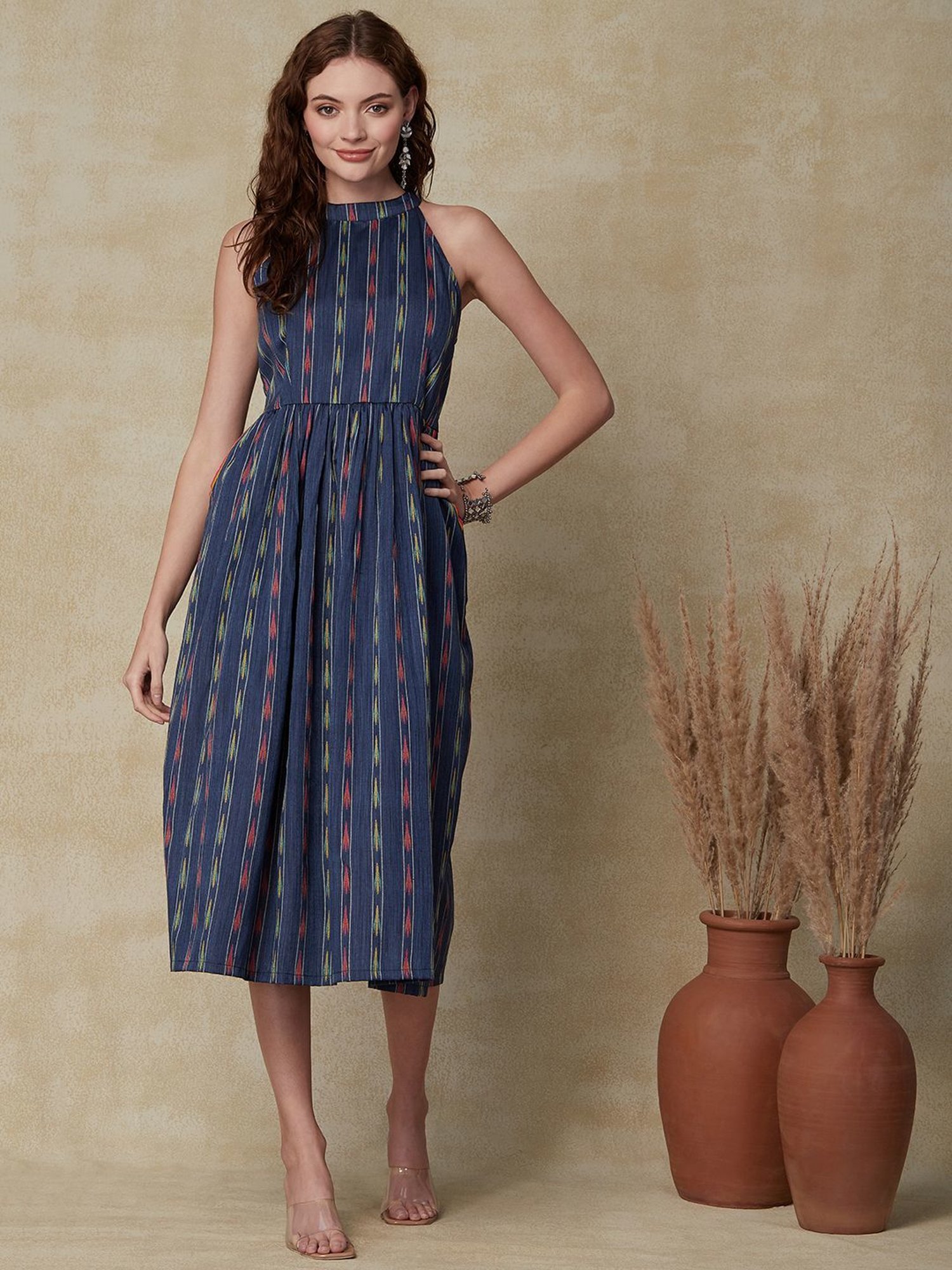 Fashor Blue Printed A-Line Dress