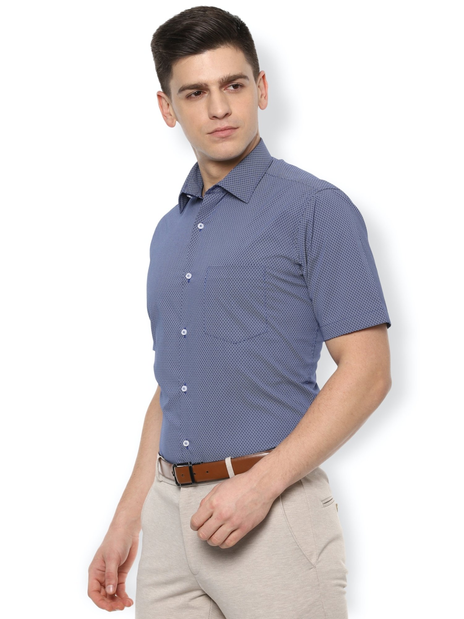 Van Heusen Navy Cotton Regular Fit Printed Shirt