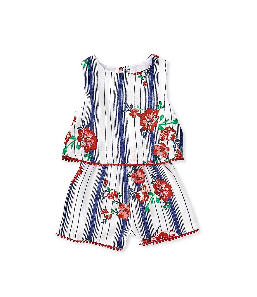 Rare Editions Little Girls 4-6X Printed Chiffon Jumpsuit & Denim Vest Set