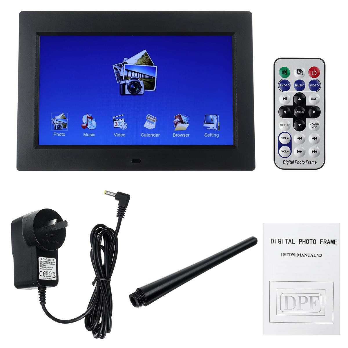 10.1 inch Multifunction LED Digital Photo Frame 1024x600 Resolution Electronic Album Calendar-Black/EU Plug