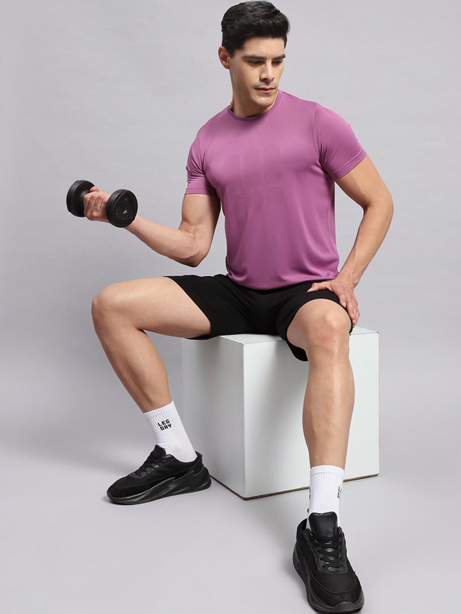 Rock.it Mauve Cotton Regular Fit Self Pattern T-Shirt