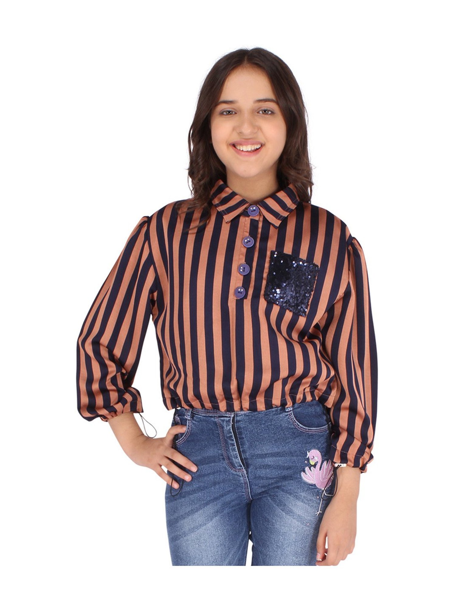 Cutecumber Kids Brown & Black Striped Full Sleeves Top