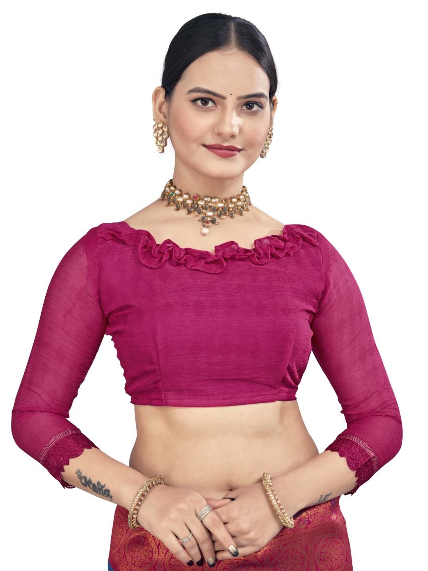 Saree Mall Orange & Purple Printed Saree With Unstitched Blouse