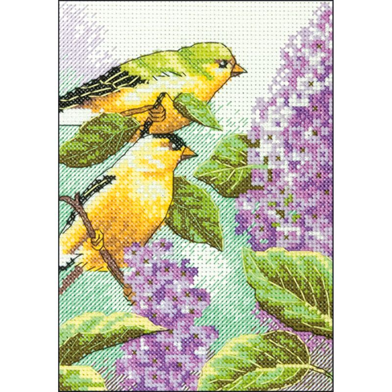 Dimensions Mini Counted Cross Stitch Kit 5"X7"-Goldfinch & Lilacs (14 Count)