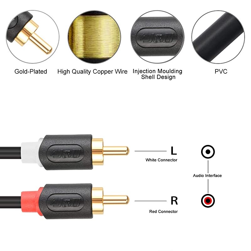 2RCA to 2RCA Cable RCA Cable GoldPlated Audiowave Series 2 RCA Male to 2 RCA Male Stereo Audio Cable 3 Feet