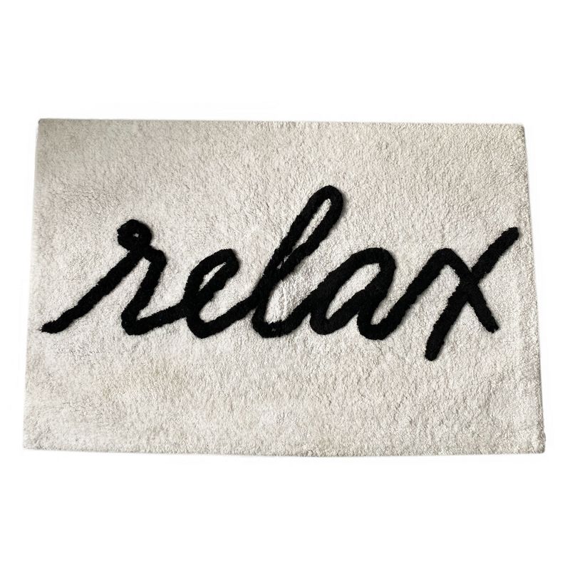 Relax Word Novelty Cute Bath Rug - Black/White - Elrene Home Fashions