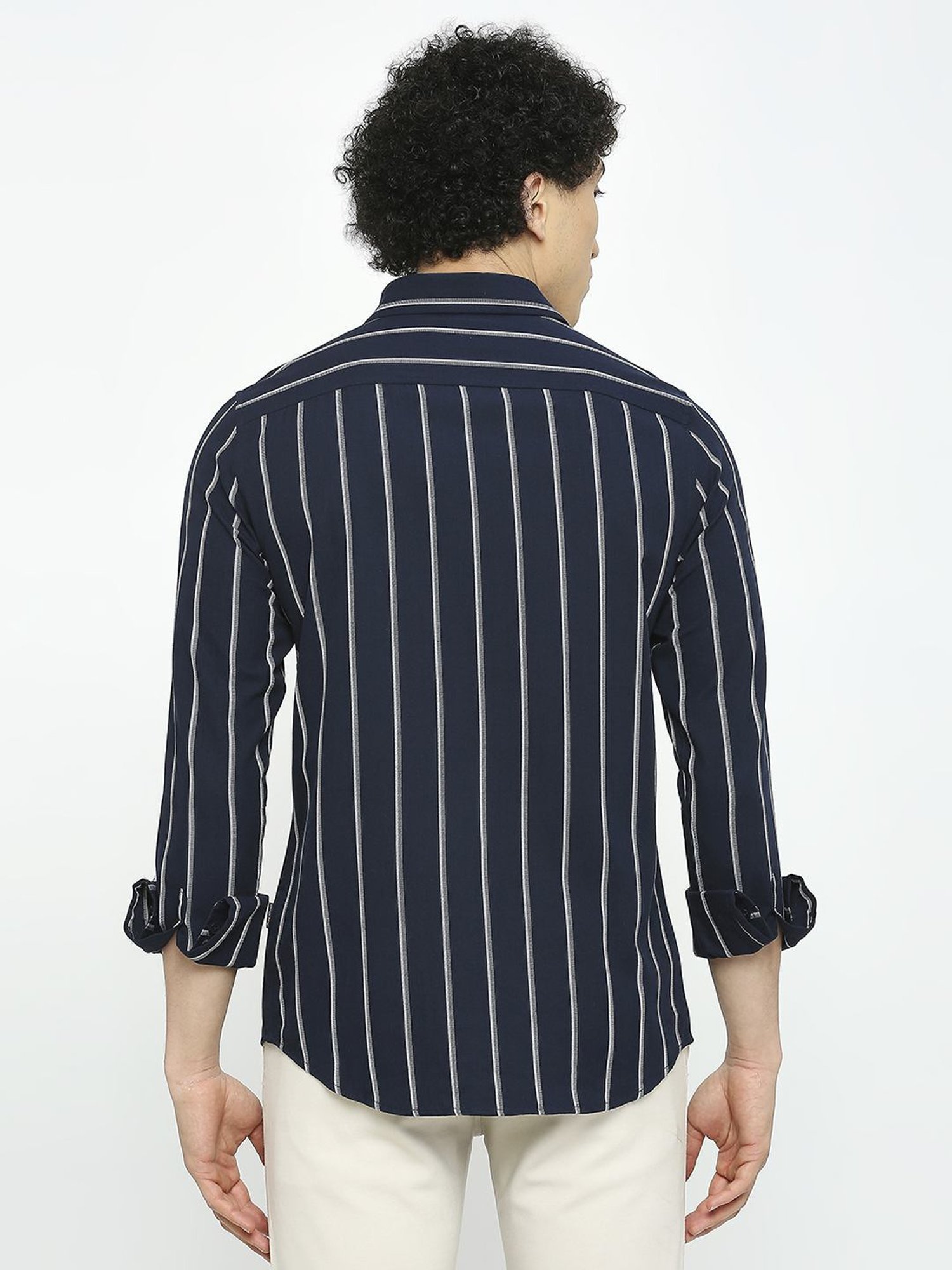 Being Human Dark Blue Slim Fit Striped Shirt