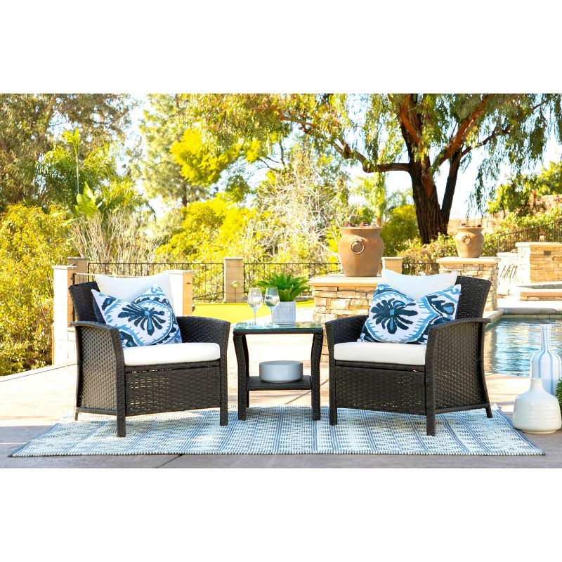 Malibu 3pc Outdoor Curved Wicker Bistro Set - Brown - Coaster