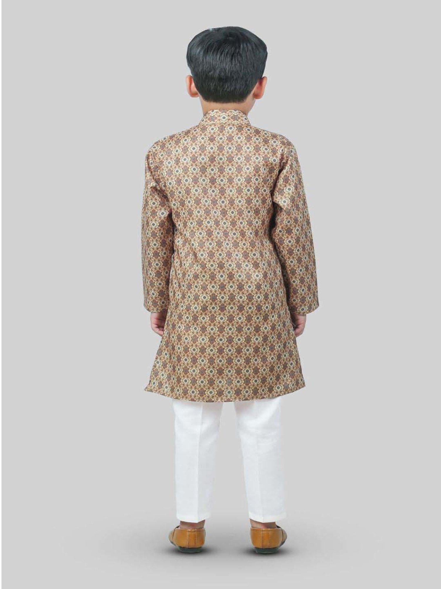 Ahhaaaa Kids Cream & White Cotton Handloom Full Sleeves Kurta Set