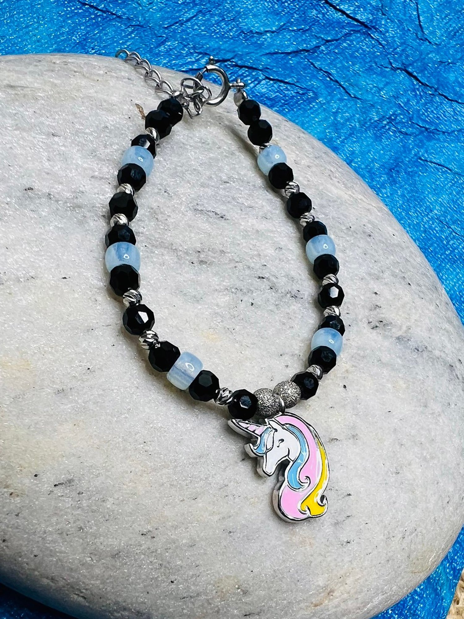 Arte Jewels 925 Sterling Silver Unicorn Initial Beads Bracelet for Baby Girls & Boys