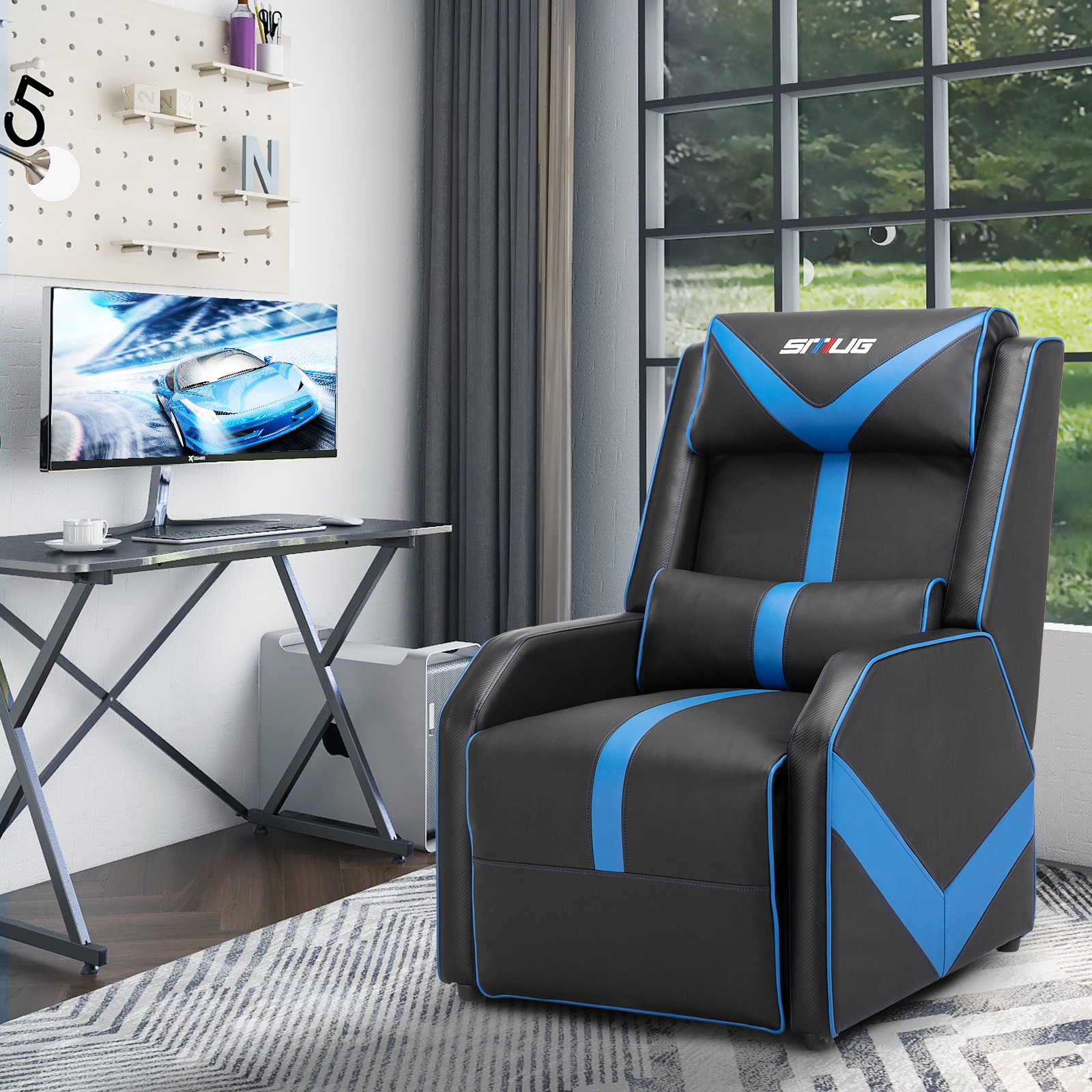 Gaming Recliner Chair Single Living Room Sofa Racing Style Ergonomic Lounge Sofa Modern PU Leather Recliner Home Theater Seat for Living & Gaming Room (Black/Red)