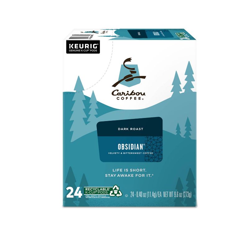 Caribou Coffee Obsidian Dark Keurig K-Cup Coffee Pods - Dark Roast - 24ct