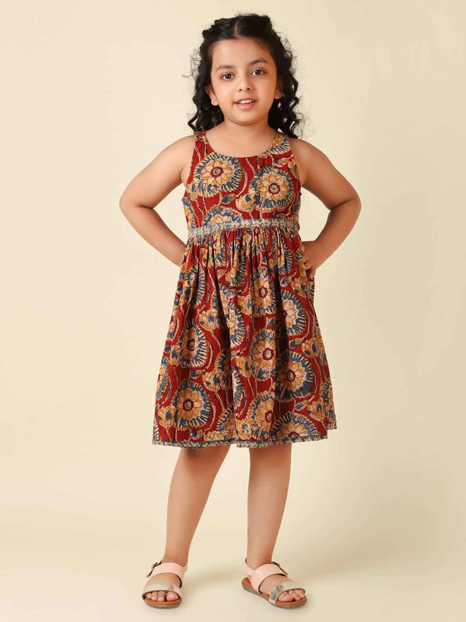 Fabindia Kids Maroon Floral Print Dress