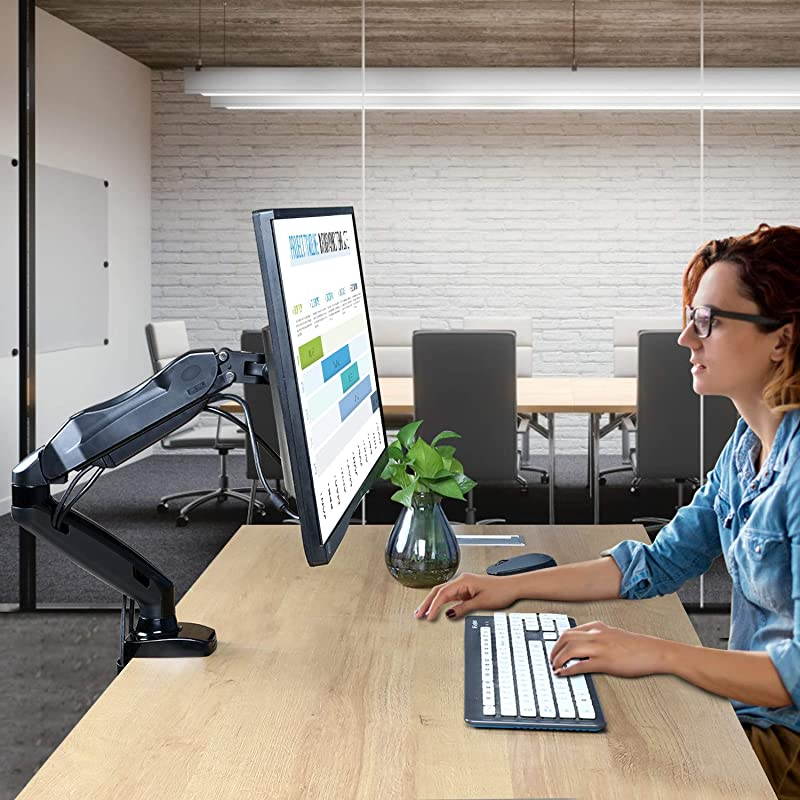 Monitor Mount Articulating Gas Spring Monitor Arm Adjustable VESA Mount Desk Stand with Clamp and Grommet Base Fits 17 to 27 Inch LCD Computer Monitors 44 to 143lbs