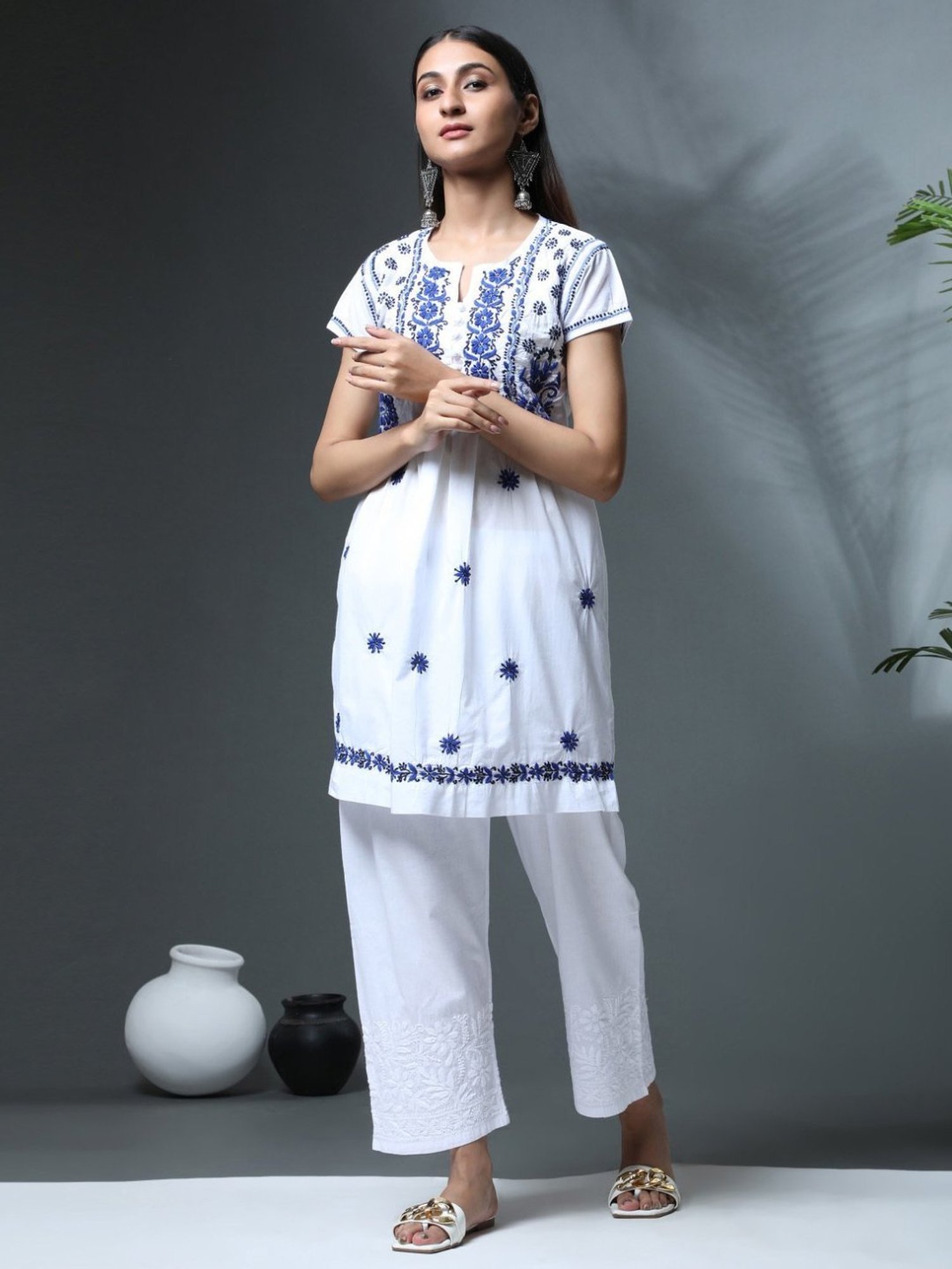 House Of Kari HOK Chikankari White Cotton Pant Trouser