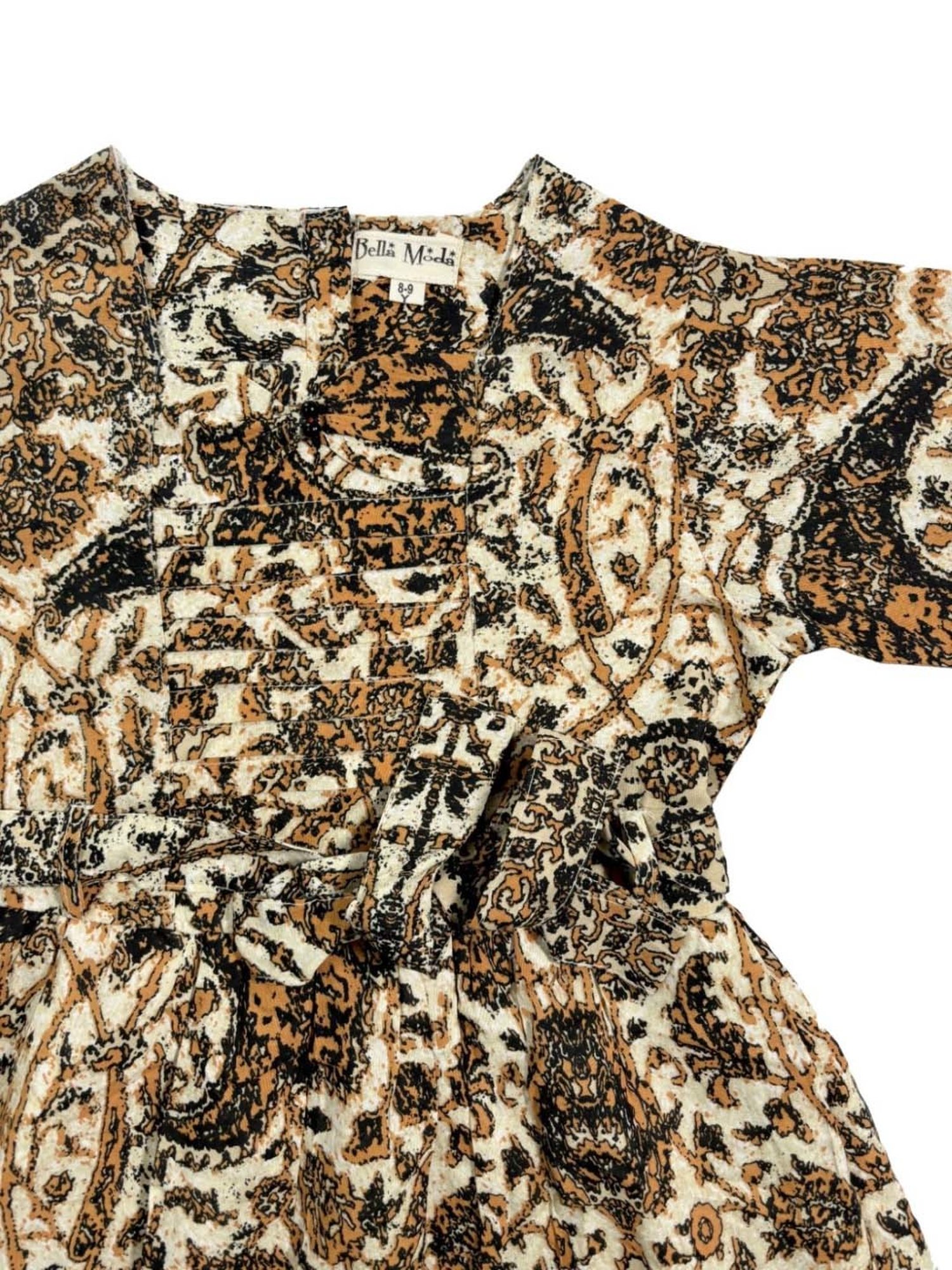 Bella Moda Kids Cream & Brown Cotton Printed Full Sleeves Dress