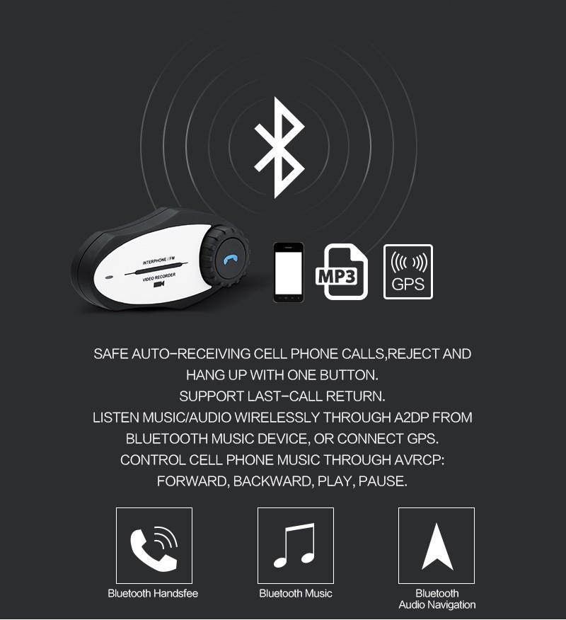 2017 New Motorcycle Helmet Bluetooth Intercom Headset 720P Video Recorder Sports Camera Interphone Handsfree FM Radio