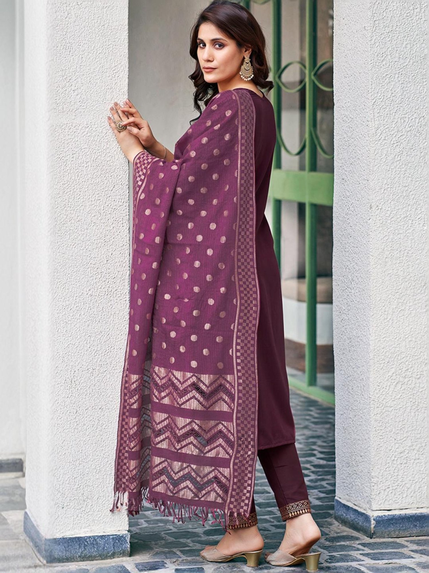 Skylee Purple Printed Kurta Pant Set With Dupatta