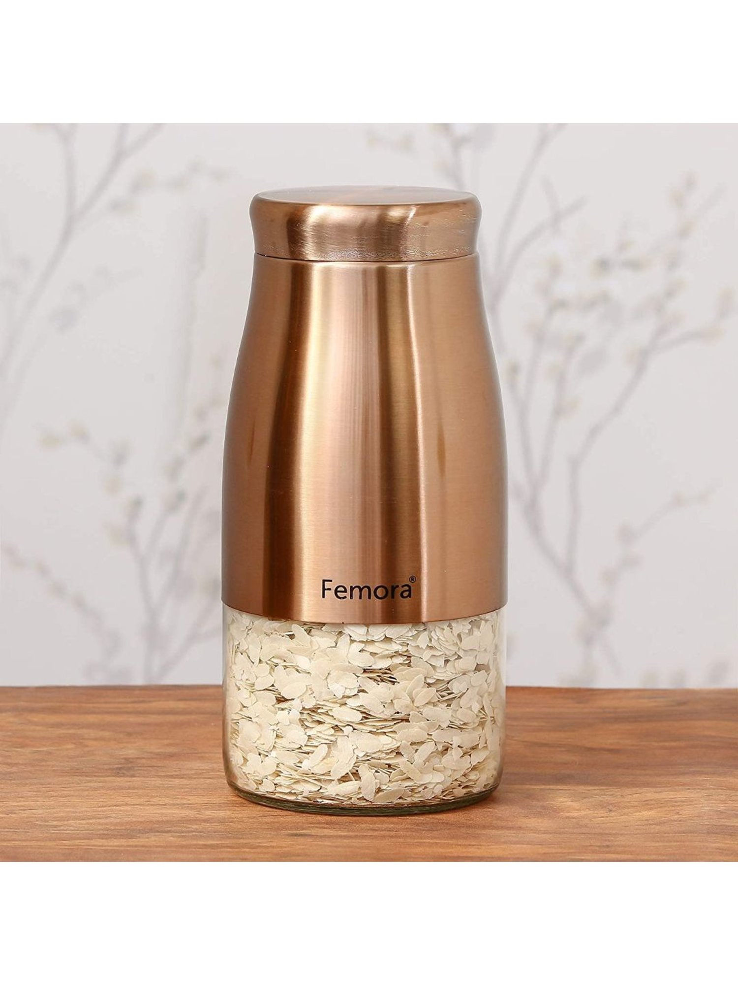 Femora Clear Glass & Steel Metallic Storage Jars (900 ml, 1300 ml & 1750 ml) - Set of 3