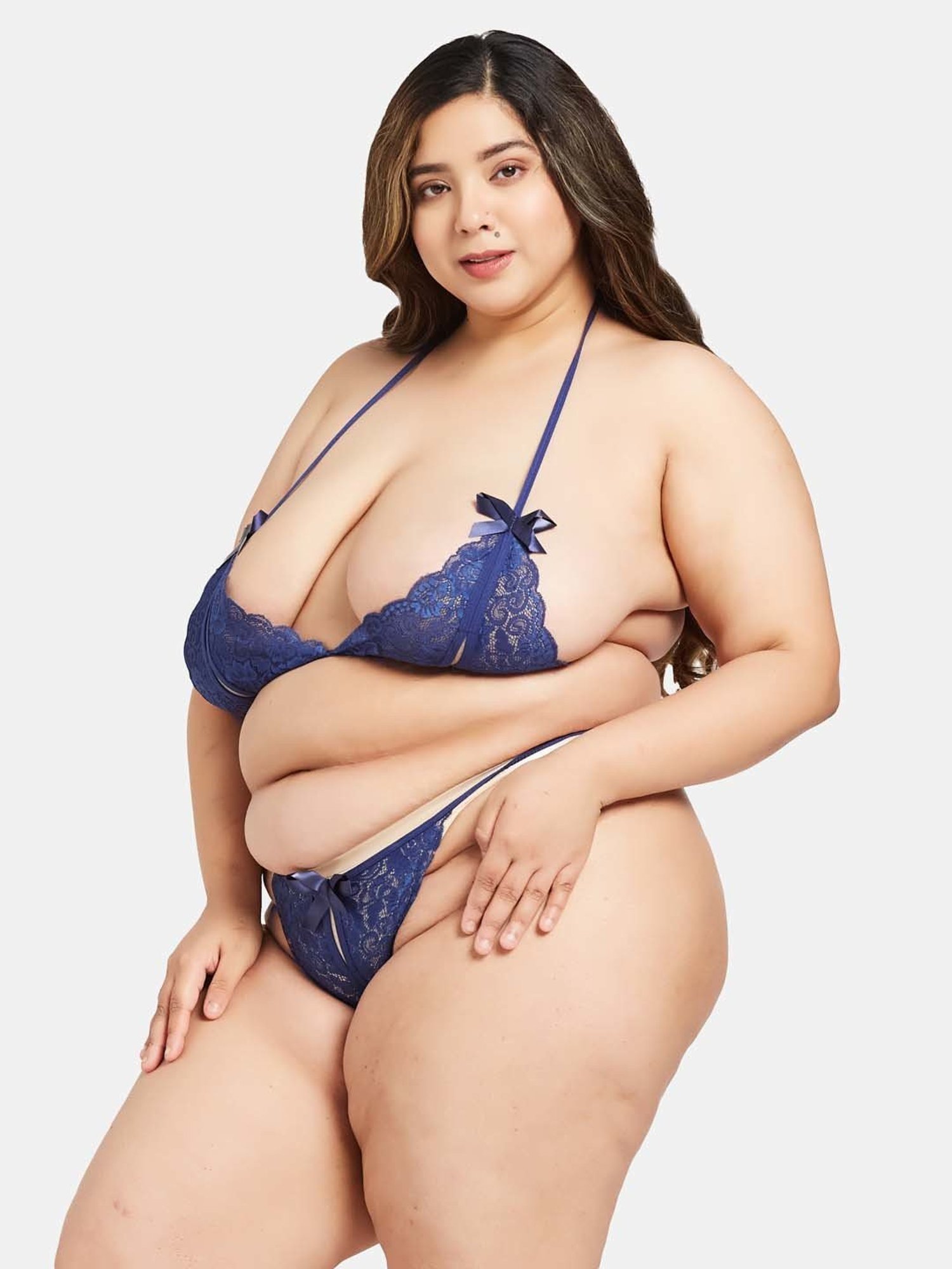 Secrets By ZeroKaata Navy Lace Work Bra Panty Set